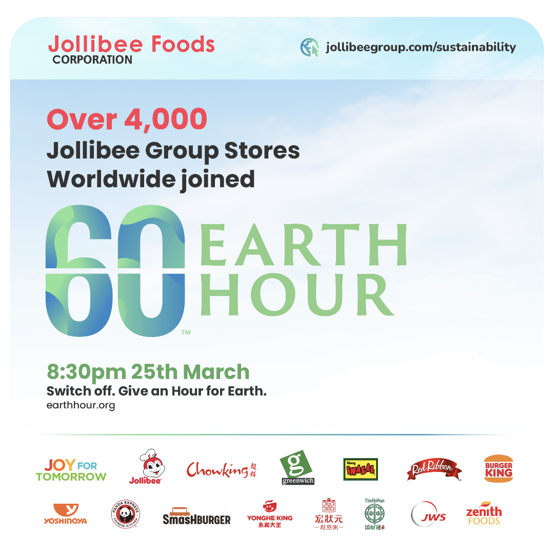 Nearly 4,000 Jollibee Group Stores, Facilities Worldwide Take Action  for Earth Hour